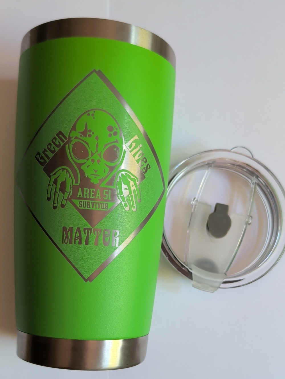 20oz Green Alien Area 51 Survivor - Etched Tumbler - NWOT